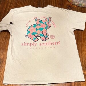 Simply Southern Cream Tee with Pink & Teal Floral Pig